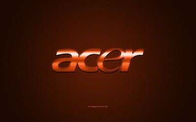 Logo Acer, fond carbone orange, logo m&#233;tal Acer, embl&#232;me argent Acer, Acer, texture carbone orange