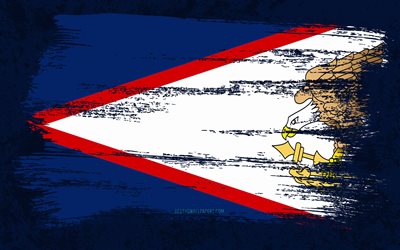 4k, drapeau des Samoa am&#233;ricaines, drapeaux grunge, pays oc&#233;aniens, symboles nationaux, coup de pinceau, art grunge, Oc&#233;anie, Samoa am&#233;ricaines