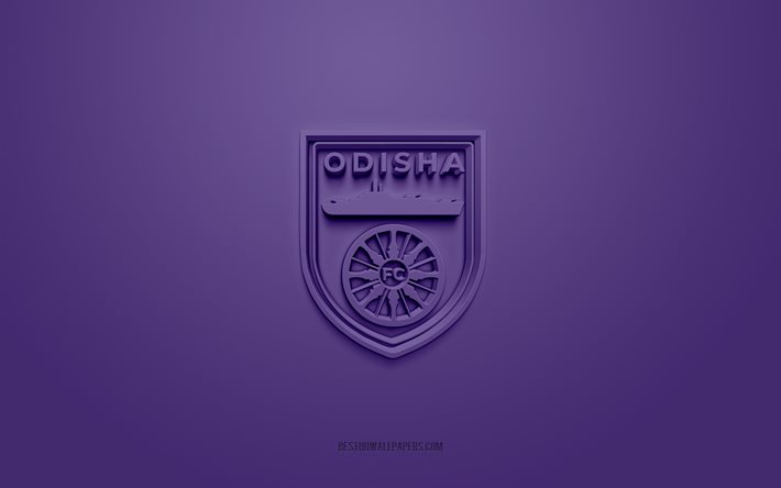 Odisha FC, yaratıcı 3D logo, mor arka plan, 3d amblem, Hint futbol kul&#252;b&#252;, Hint S&#252;per Ligi, Bhubaneshwar, Hindistan, 3d sanat, futbol, Odisha FC 3d logosu