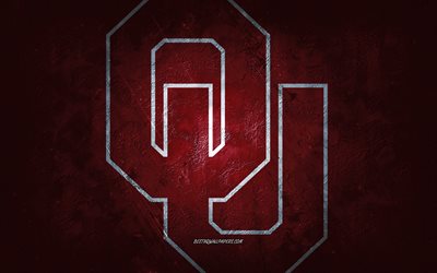 Oklahoma Sooners, Amerikansk fotboll, Bourgogne bakgrund, Oklahoma Sooners logotyp, grunge konst, NCAA, USA, Oklahoma Sooners emblem