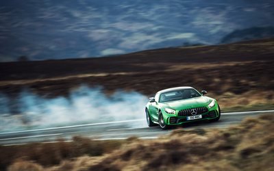 drift, 4k, Mercedes-AMG GT, 2017 cars, road, supercars, AMG, Mercedes