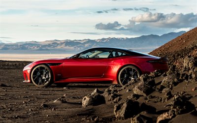 Aston Martin DBS Superleggera, 2019, side view, exterior, red sports coupe, supercar, new red DBS, British sports cars, Aston Martin