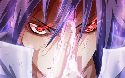 Sasuke Uchiha, close-up, manga, ritratto, personaggi di anime, Naruto