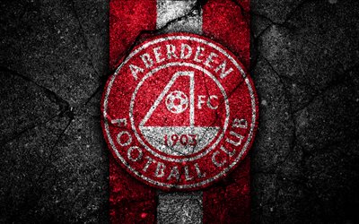 FC Aberdeen, 4k, amblem, İsko&#231; Premiership, futbol, İsko&#231;ya, Aberdeen, asfalt doku, İsko&#231; Futbol Şampiyonası, Aberdeen FC