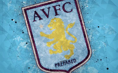 Aston Villa FC, 4k, geometrik sanat, logo, mavi soyut arka plan, İngiliz Futbol Kul&#252;b&#252; amblemi, HAZIRLIK Şampiyonası, Witton, Birmingham, İngiltere, Birleşik Krallık, futbol, UEFA Şampiyonlar