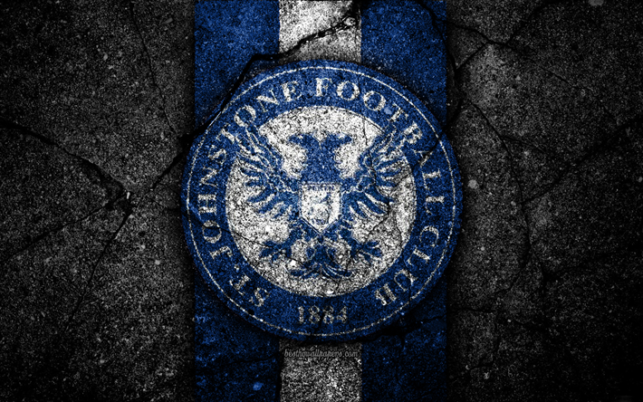 FC St Johnstone, 4k, el emblema, la Scottish Premier league, f&#250;tbol, Escocia, St Johnstone, asfalto textura, F&#250;tbol Escoc&#233;s Campeonato, St Johnstone FC
