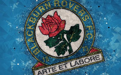 Blackburn Rovers FC, 4k, geometric art, logo, blue abstract background, English football club, emblem, EFL Championship, Blackburn, England, United Kingdom, football, English Championship