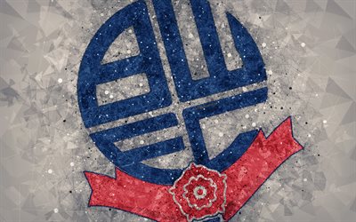 ボルトンWanderers FC, 4k, 幾何学的な美術, ロゴ, 青抽象的背景, 英語サッカークラブ, エンブレム, EFL大会, ボルトン, グレーターマンチェスター, イギリス, 英国, サッカー, 英語選手権