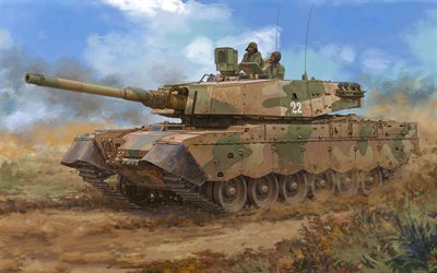 Olifant, South African main battle tank, Centurion A41, art, drawing, South Africa, desert, tank, modern armored vehicles