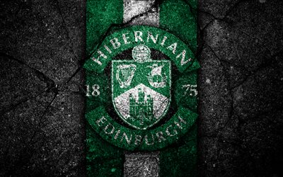 FC Hibernian, 4k, amblem, İsko&#231; Premiership, futbol, İsko&#231;ya, Hibernian, asfalt doku, İsko&#231; Futbol Şampiyonası, Hibernian FC