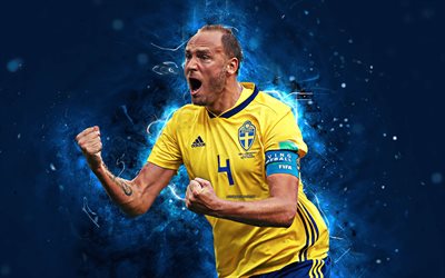 4k, Andreas Granqvist, abstract art, Sweden National Team, fan art, Granqvist, soccer, footballers, neon lights, Swedish football team