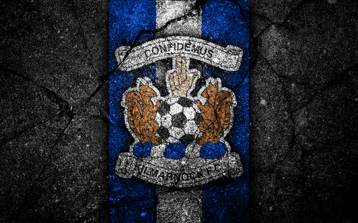 FC Kilmarnock, 4k, amblem, İsko&#231; Premiership, futbol, İsko&#231;ya, Kilmarnock, asfalt doku, İsko&#231; Futbol Şampiyonası, Kilmarnock FC