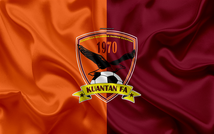 كوانتان FA, 4k, شعار, نسيج الحرير, الماليزي لكرة القدم, البرتقالي والعنابي الحرير العلم, ماليزيا الدوري الممتاز, كوالالمبور, ماليزيا, كرة القدم