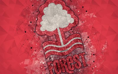 Nottingham Forest FC, 4k, geometric art, logo, red abstract background, English football club, emblem, EFL Championship, Nottingham, England, United Kingdom, football, English Championship