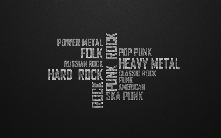 musikaliska stilar, typografi, kreativ konst, power metal, h&#229;rd rock, rock, klassiska, punk, folkmusik, tung metall