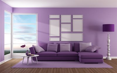 Wallpapers Living Room, Modern Purple Living Room