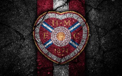 FC Hearts, 4k, emblem, Scottish Premiership, football, Scotland, Hearts, asphalt texture, soccer, Scottish Football Championship, Hearts FC