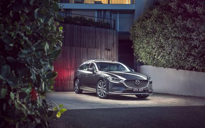 Mazda 6 Wagon, 4k, night, 2018 cars, japanese cars, new Mazda 6, Mazda