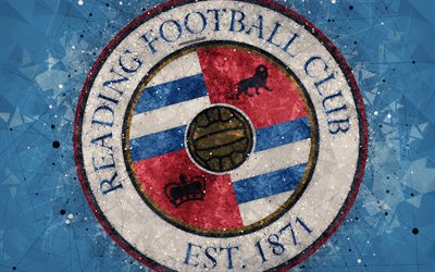 Reading FC, 4k, geometric art, logo, blue abstract background, English football club, emblem, EFL Championship, Reading, Berkshire, England, United Kingdom, football, English Championship