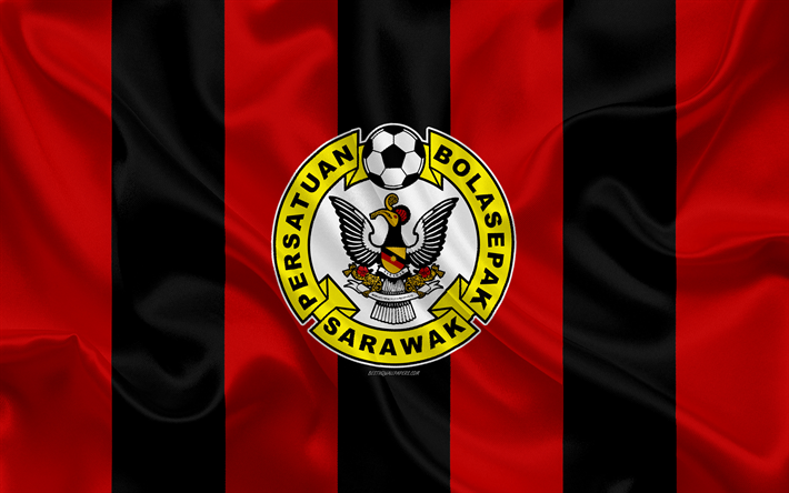 Sarawak FA, 4k, el logotipo de seda de la textura, Malasia club de f&#250;tbol de la roja de seda negra bandera de Malasia de la Premier League, Sarawak, Malasia, f&#250;tbol