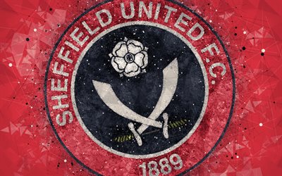 Sheffield United FC, 4k, geometric art, logo, red abstract background, English football club, emblem, EFL Championship, Sheffield, South Yorkshire, England, United Kingdom, football, English Championship