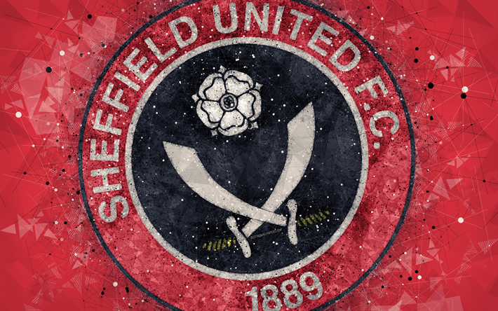 Sheffield United FC, 4k, art g&#233;om&#233;trique, logo, rouge, abstrait, fond, club de football anglais, embl&#232;me, EFL Championnat, Sheffield, South Yorkshire, Angleterre, royaume-Uni, le football, le Championnat anglais