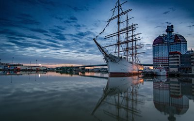 Viking barco de vela, puerto, muelle, Barca Vikinga, Gotemburgo, Suecia, Europa