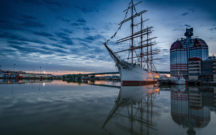 Viking sailing ship, harbor, pier, Barque Viking, Gothenburg, Sweden, Europe