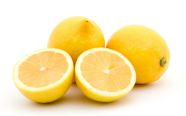 الليمون, الحمضيات, الفاكهة الناضجة, الليمون على خلفية بيضاء