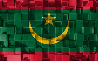 flagge von mauretanien, 3d flag, 3d-w&#252;rfel-textur, die fahnen der afrikanischen l&#228;nder, 3d-kunst, mauretanien, afrika, 3d-struktur, mauretanien flagge