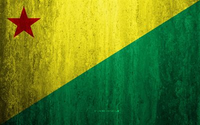 Flagga av Acre, 4k, sten bakgrund, Brasilianska staten, grunge flagga, Acre Statens flagga, Brasilien, grunge konst, Acre, flaggor av Brasilianska staterna