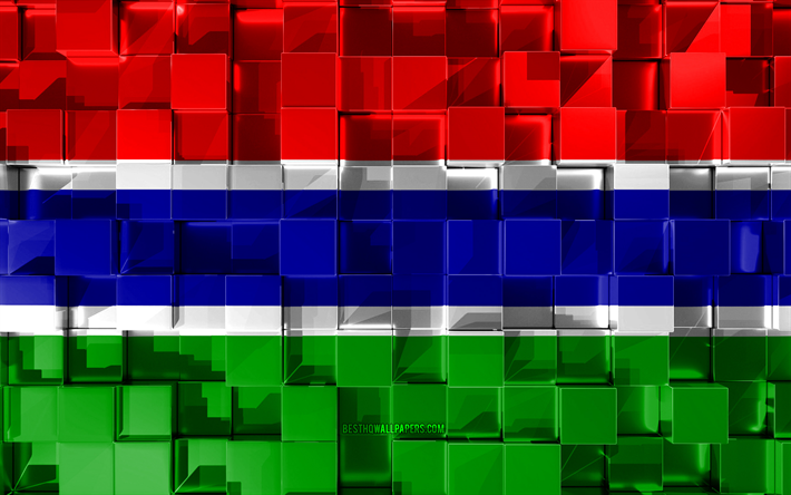 Flaggan i Gambia, 3d-flagga, 3d kuber konsistens, Flaggor i Afrikanska l&#228;nder, 3d-konst, Gambia, Afrika, 3d-textur, Gambias flagga