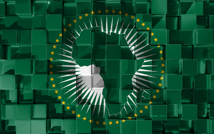 Flag of African Union, 3d flag, 3d cubes texture, international organization, Flags of African countries, 3d art, African Union, Africa, 3d texture, African Union flag