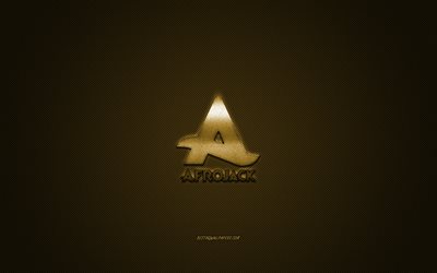 Afrojack logotyp, gyllene gl&#228;nsande logotyp, Afrojack metall emblem, Holl&#228;ndska DJ, Nick van de Wall, golden kolfiber konsistens, Afrojack, varum&#228;rken, kreativ konst