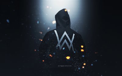 alan walker, englischer dj, creative mystik-kunst, schwarzer hintergrund, alan walker logo
