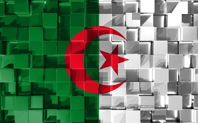 Lippu Algerian, 3d-lippu, 3d kuutiot rakenne, Liput Afrikkalainen maissa, 3d art, Algeria, Afrikka, 3d-rakenne, Algerian lippu