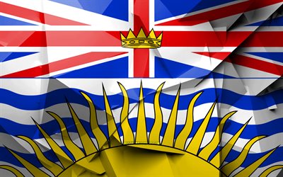 4k, British Columbia Bayrağı, geometrik sanat, Kanada İlleri, British Columbia bayrağı, yaratıcı, Kanada eyaletleri, Kanada, British Columbia Eyaleti, il&#231;elere, British Columbia 3D bayrak, British Columbia