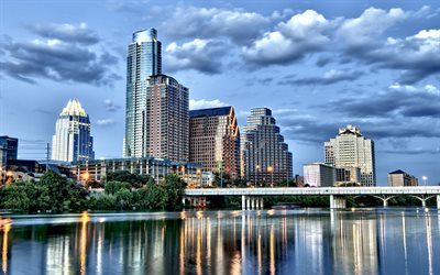 Austin, 4k, cityscapes, modern buildings, american cities, Texas, America, USA, HDR
