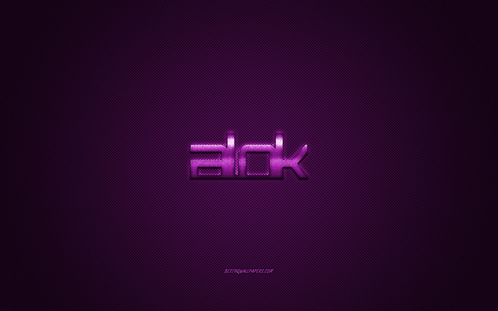 Alok logo, purple shiny logo, Alok metal emblem, Brazilian DJ, Alok Achkar Peres Petrillo, purple carbon fiber texture, Alok, brands, creative art