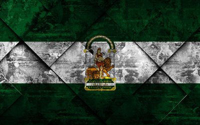 Lipun Andalusia, grunge art, rhombus grunge tekstuuri, Espanjan itsehallintoalue, Andalusian lippu, Espanja, Andalusia, Yhteis&#246;jen Espanja, creative art