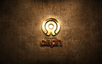 Ceph golden logo, artwork, brown metal background, creative, Ceph logo, brands, Ceph