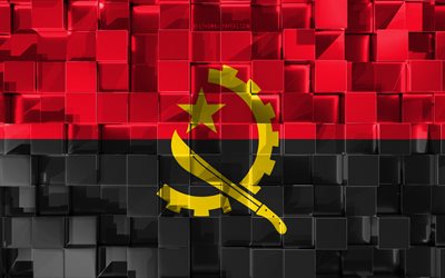 flagge von angola, 3d flag, 3d-w&#252;rfel-textur, die fahnen der afrikanischen l&#228;nder, 3d-kunst, angola, afrika, 3d-textur -, angola-flagge