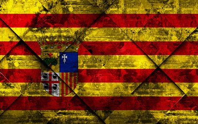 Flag of Aragon, grunge art, rhombus grunge texture, Spanish autonomous community, Aragon flag, Spain, Aragon, Communities of Spain, creative art