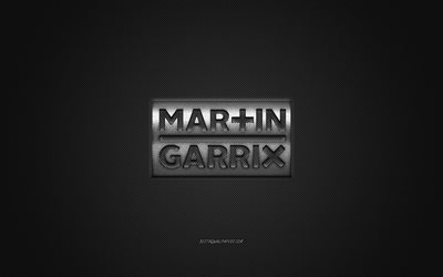 Martin Garrix logo, silver shiny logo, Martin Garrix metal emblem, Dutch DJ, Martijn Gerard Garritsen, gray carbon fiber texture, Martin Garrix, brands, creative art