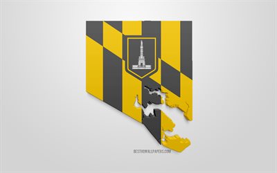 Baltimore carte silhouette, 3d drapeau de Baltimore, ville Am&#233;ricaine, art 3d, Baltimore 3d drapeau, Maryland, &#233;tats-unis, Baltimore, la g&#233;ographie, les drapeaux des villes des &#233;tats-unis