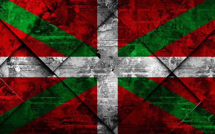 Flagga av Baskien, grunge konst, rhombus grunge textur, Spanska autonoma, Baskiska flaggan, Spanien, Baskien, Regionerna i Spanien, kreativ konst