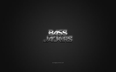 Bassjackers logo, argent brillant logo, Bassjackers embl&#232;me m&#233;tallique, DJ hollandais, Marlon Flohr, Ralph van Hilst, gris en fibre de carbone texture, Bassjackers, marques, art cr&#233;atif