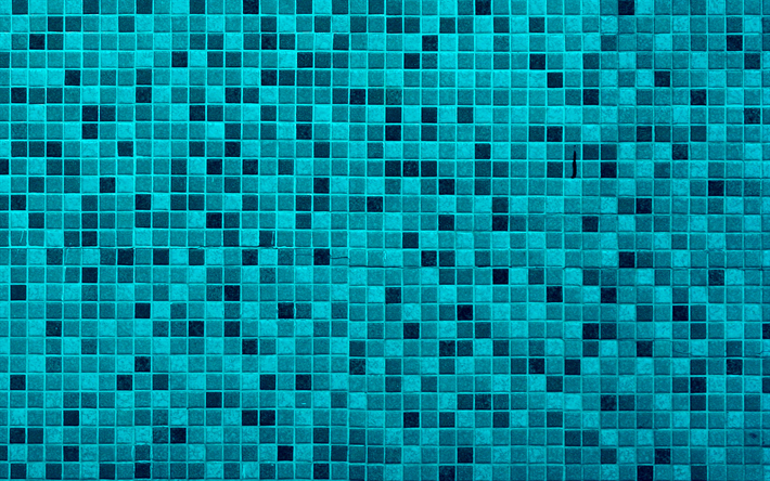 sininen mosaiikki rakenne, geometrinen rakenne, sininen mosaiikki tausta, luova sininen taustat, neli&#246;t rakenne