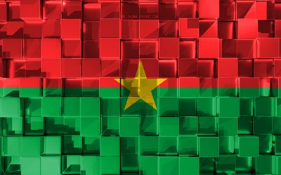 Flaggan i Burkina Faso, 3d-flagga, 3d kuber konsistens, Flaggor i Afrikanska l&#228;nder, 3d-konst, Burkina Faso, Afrika, 3d-textur, Burkina Faso flagga