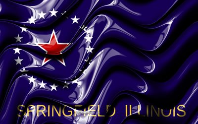 Springfield bandeira, 4k, Estados unidos cidades, Illinois, Arte 3D, Bandeira de Springfield, EUA, Cidade de Springfield, cidades da am&#233;rica, Springfield 3D bandeira, Cidades dos EUA, Springfield